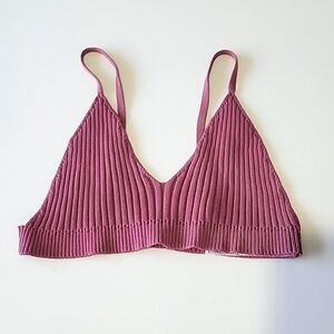 ZARA WOMEN'S KNIT RIBBED CROP BRALETTE NWOT MAROON SIZE XL